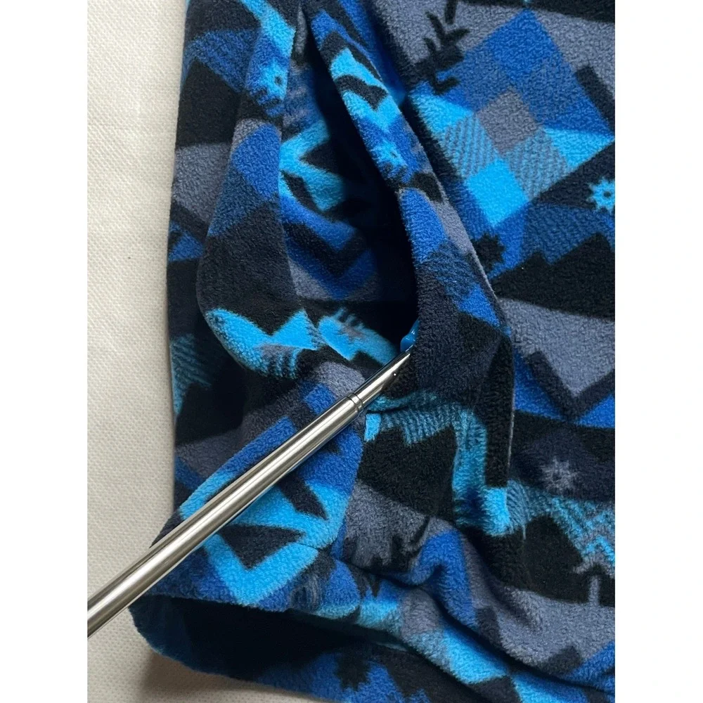 Columbia Fleece Jacket Kids XL 18/20 Blue Black Geometric Full Zip Mock Neck